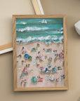 Colorful Umbrellas and Sunbathers on a Sandy Shore