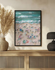 Colorful Umbrellas and Sunbathers on a Sandy Shore