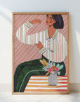 Woman in Stripes Shirt and Green Pants