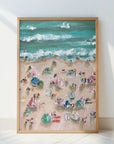 Colorful Umbrellas and Sunbathers on a Sandy Shore